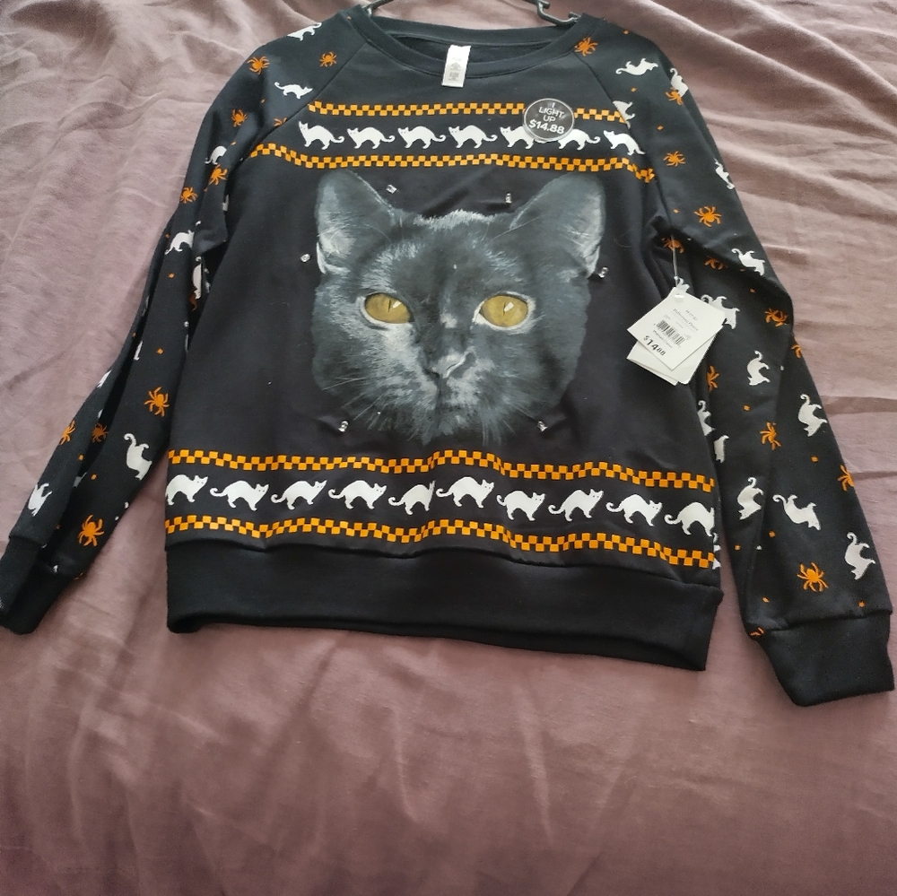 Halloween fleece light up cat long sleeve shirt